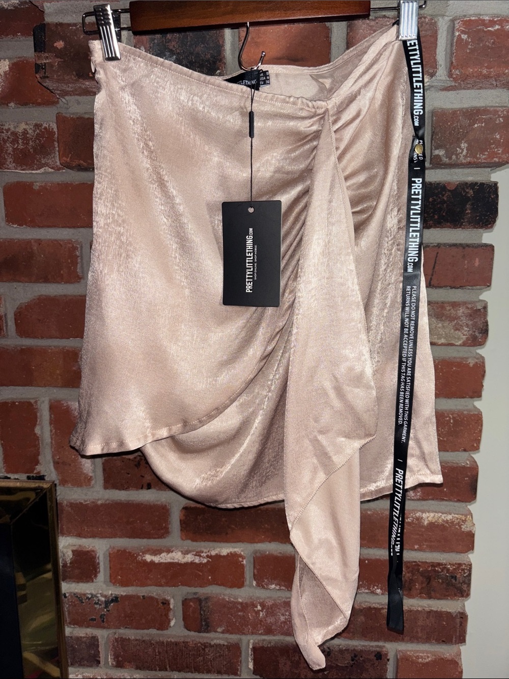 PrettyLittleThing Blush Asymmetrical Satin Drape Skirt